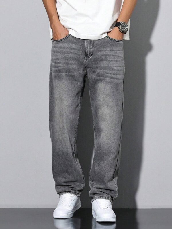 Manfinity RivetRise Jeans droits délavés décontractés – Image 4
