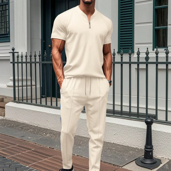 Polo zip & pantalon nid d’abeille – Image 8