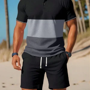 Ensemble Polo & short rayé contrasté