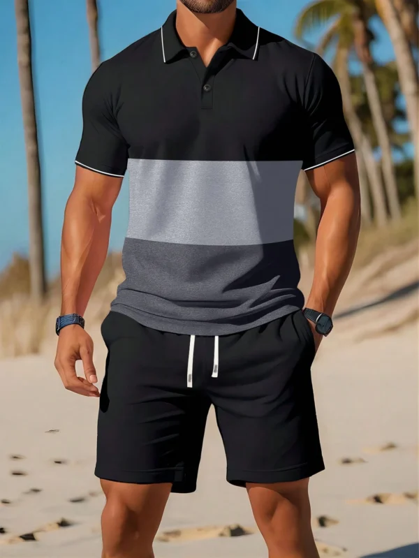 Ensemble Polo & short rayé contrasté