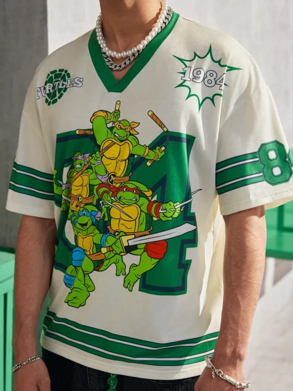 TMNT X SHEIN T-shirt col V graphique sporty
