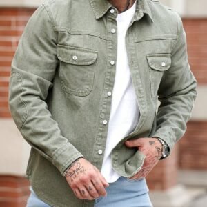 Manfinity RivetRise Veste jean coupe slim vert olive