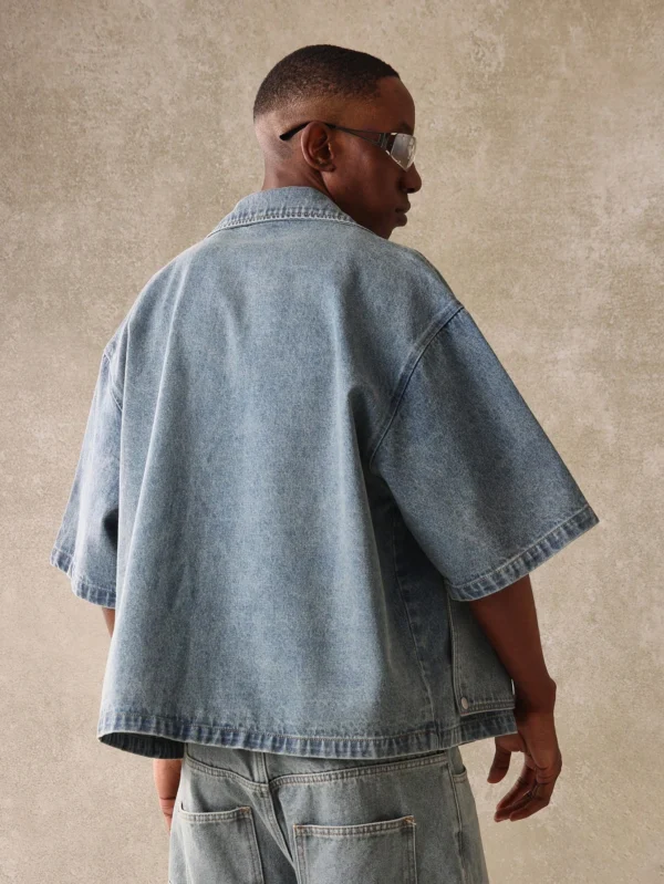 SUMWON Chemise denim charpentier col châle – Image 3