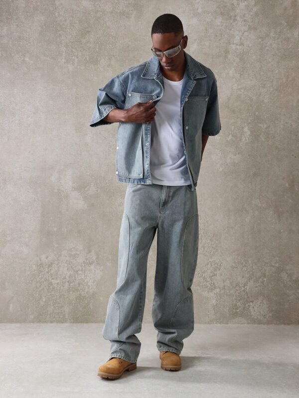 SUMWON Chemise denim charpentier col châle – Image 4