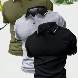 Set 3 polos unis kaki/gris/noir