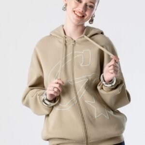 Sweat zippé à motif beige kaki