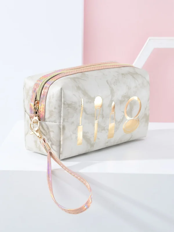 1 pc sac maquillage marbre gris – Image 3