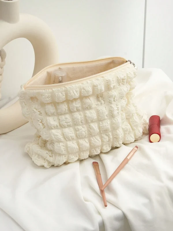 1 pc sac maquillage beige gaufré