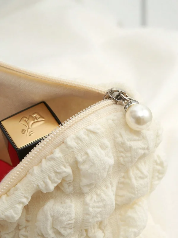 1 pc sac maquillage beige gaufré – Image 3