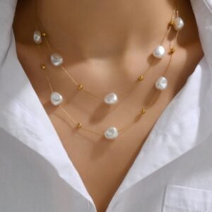 Collier perles patchwk double