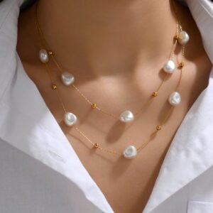 Collier perles patchwk double