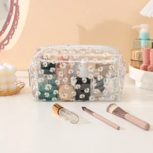 Sac maquillage carré marguerite PVC
