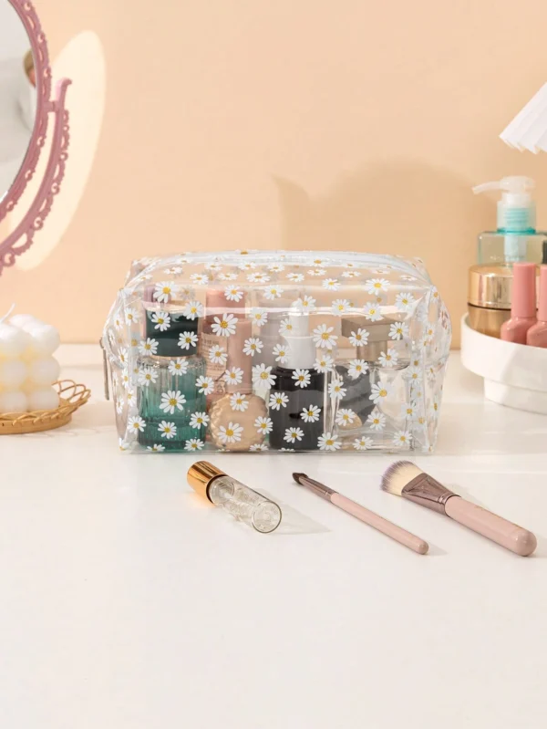 Sac maquillage carré marguerite PVC
