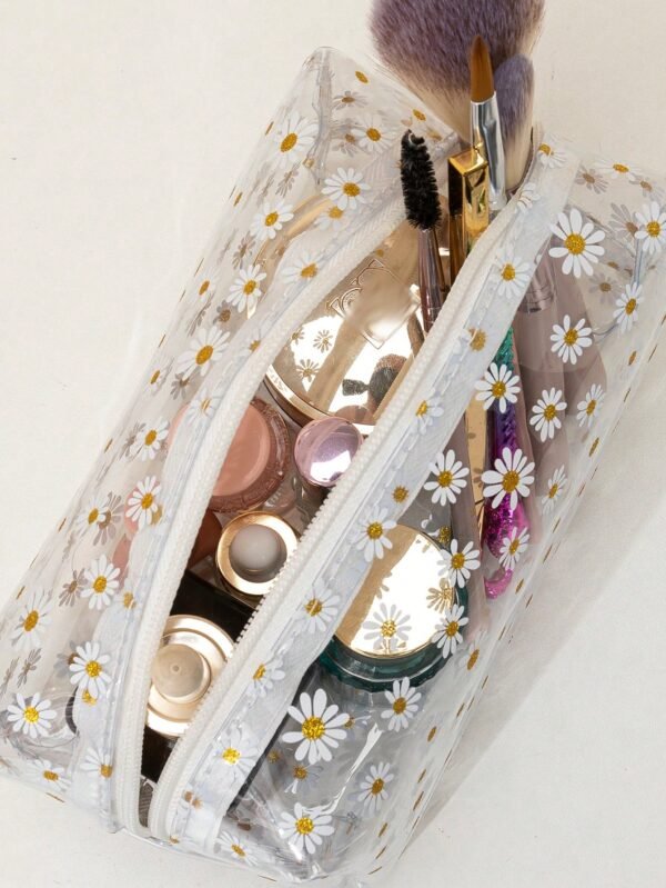 Sac maquillage carré marguerite PVC – Image 2