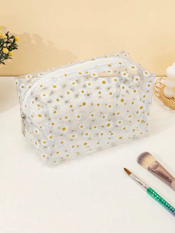 Sac maquillage carré marguerite PVC – Image 3