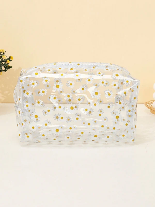 Sac maquillage carré marguerite PVC – Image 4