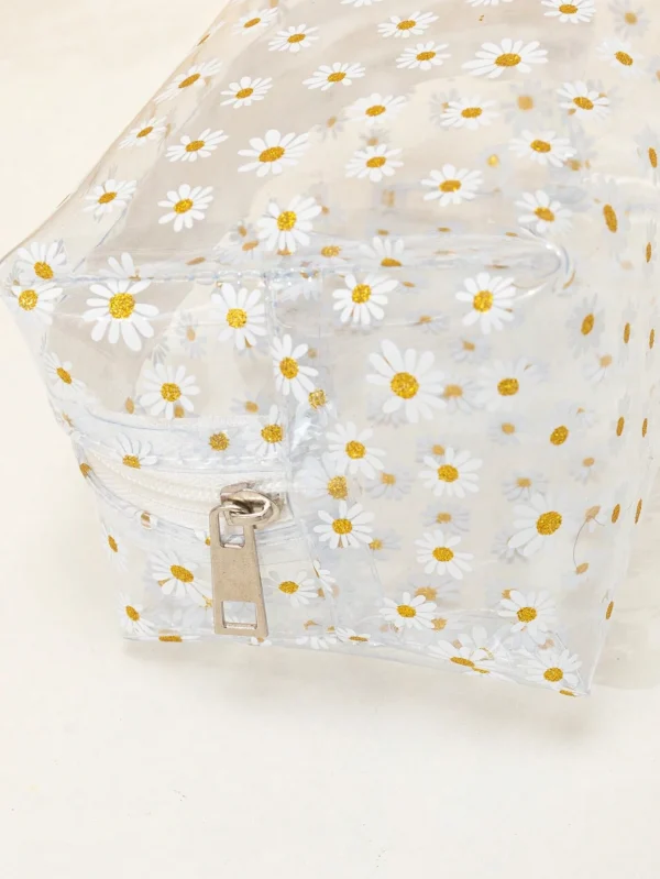 Sac maquillage carré marguerite PVC – Image 6