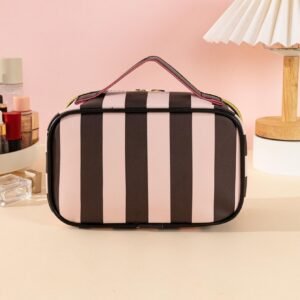 1 pc sac maquillage rayures noir-rose