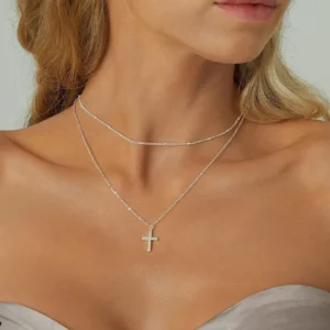 Collier Perle Croix Inox
