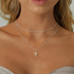 Collier Perle Croix Inox