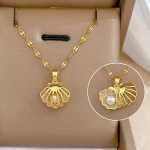 Collier Perle Coquille Incrustée