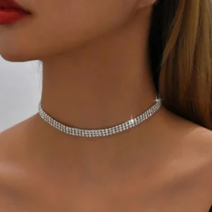 Collier Argent Zirconia 3 Rangées