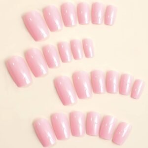 24 pcs ongles carrés longs rose