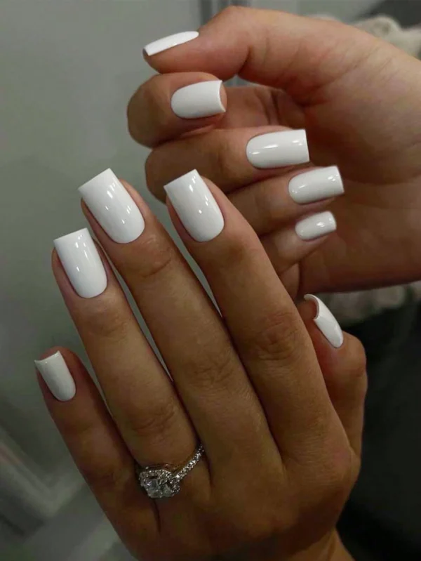 24 pcs ongles carrés French blancs