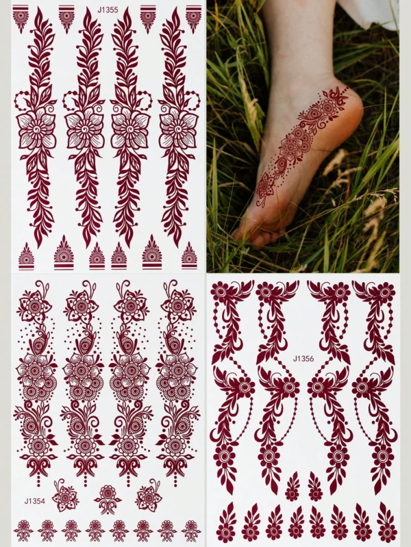 3 pcs tatouages fleurs bordeaux