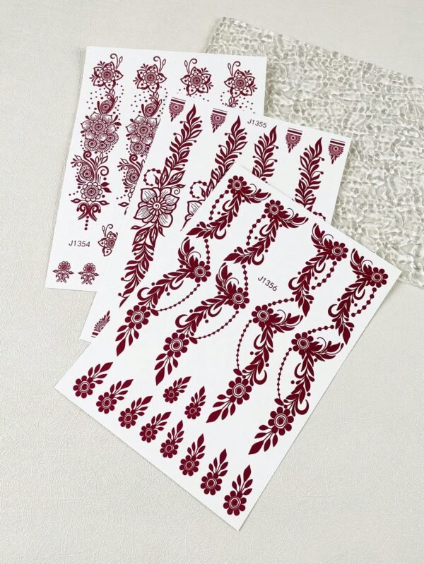 3 pcs tatouages fleurs bordeaux – Image 5