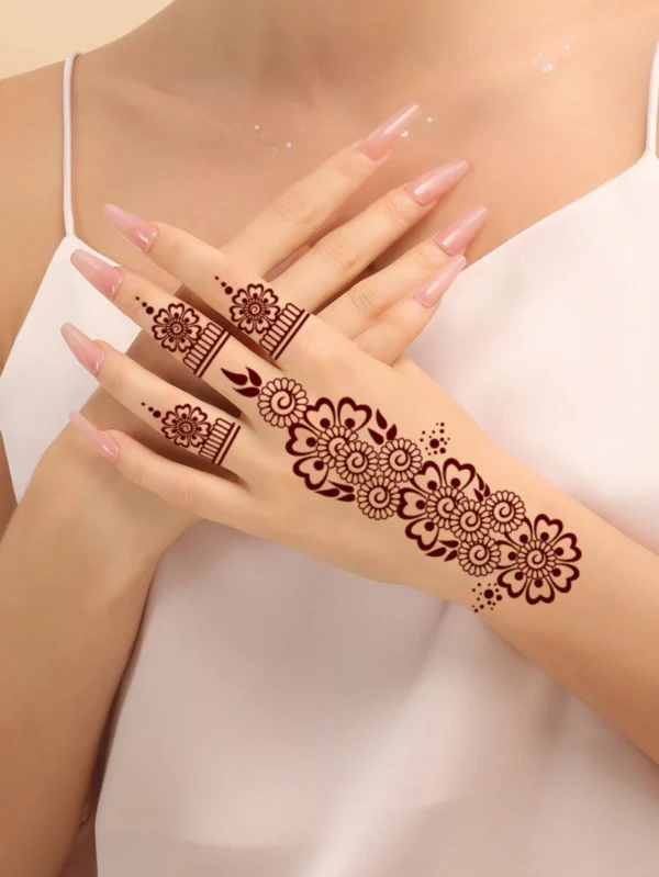 2 feuilles tattoos henné brun – Image 2
