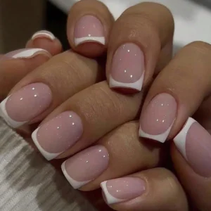 24 pcs ongles French courts carrés