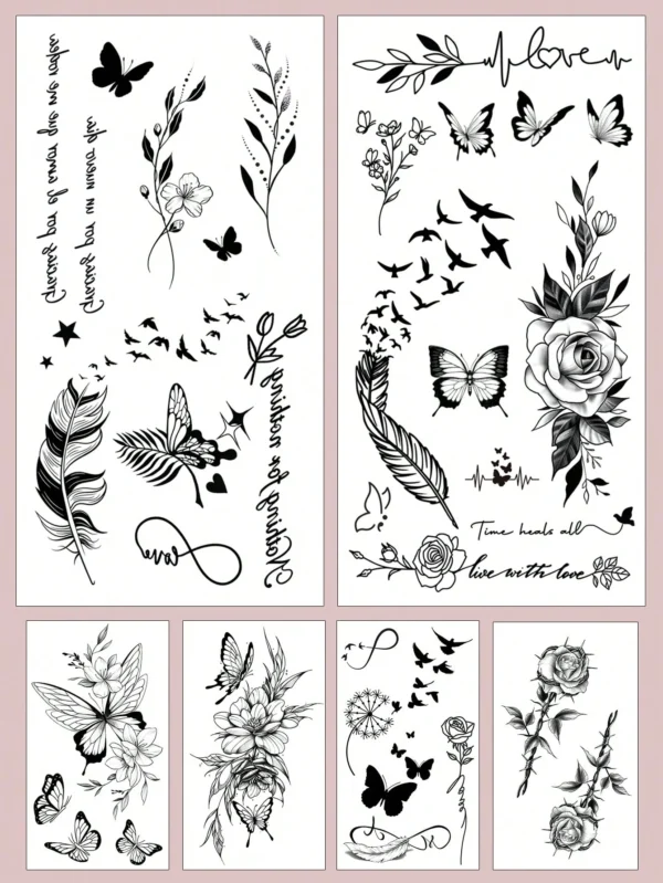 6 pcs tatouages papillon fleur