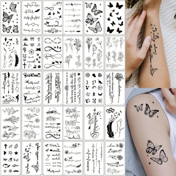 30 feuilles tatouages noirs