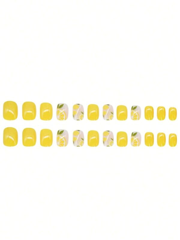 24 pcs ongles carrés citron jaune – Image 3