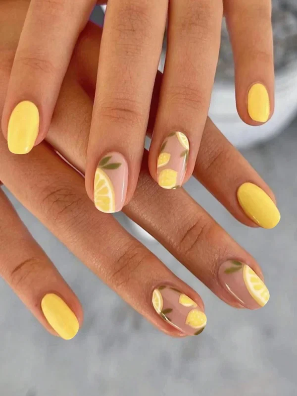24 pcs ongles carrés citron jaune