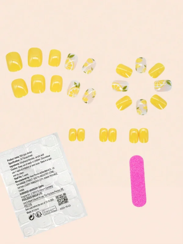 24 pcs ongles carrés citron jaune – Image 2