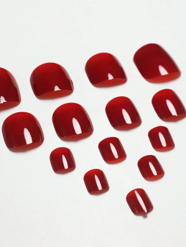 24 pcs ongles orteils rouges carrés – Image 3
