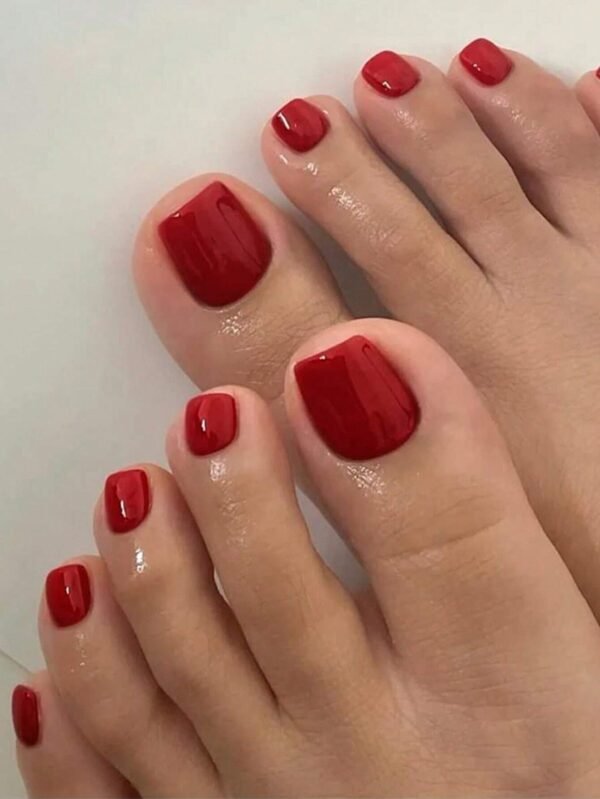 24 pcs ongles orteils rouges carrés