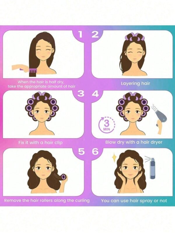 18 pièces Rouleaux cheveux + pinces – Image 5