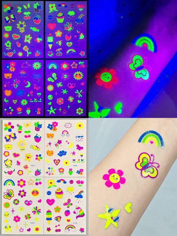 4 feuilles tattoos UV néon