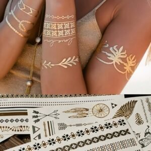 5 feuilles tatouage dentelle or