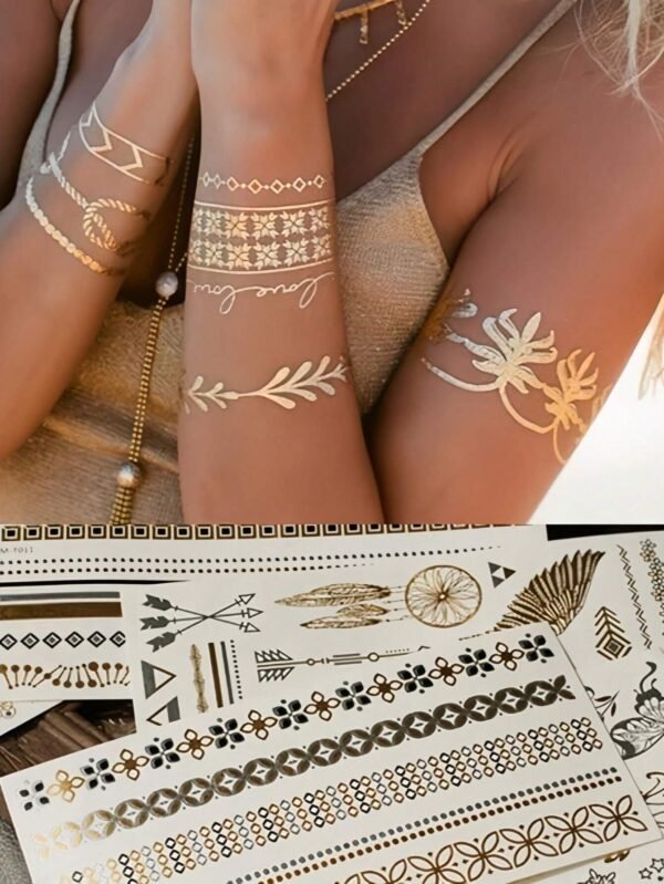 5 feuilles tatouage dentelle or – Image 2