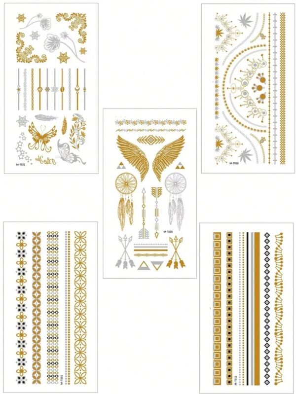 5 feuilles tatouage dentelle or – Image 3