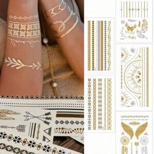5 feuilles tatouage dentelle or