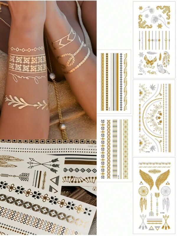5 feuilles tatouage dentelle or