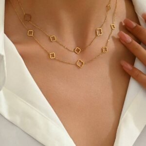 Collier trèfle chance double