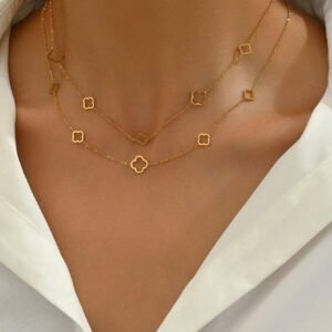 Collier trèfle chance double