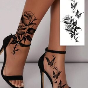 2 pcs tattoos roses papillons