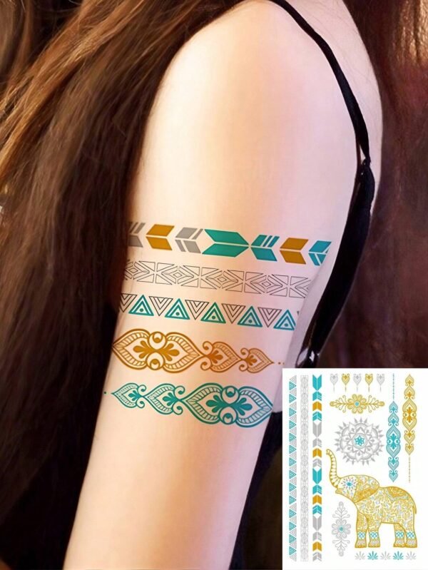 3 feuilles tatouages dorés femme – Image 3